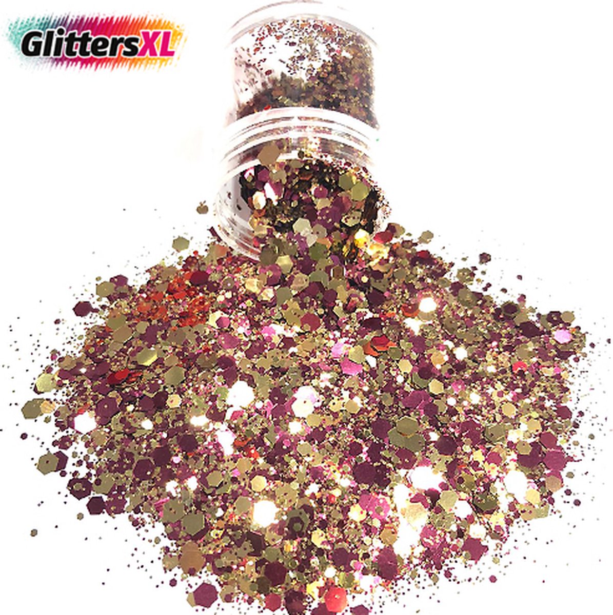 GlittersXL - Chunky Glitters (Goud) [Volume 8g - Festival Jewels Glitter Outfit Lichaam en Gezicht - Make-up Diamond Dots Face Body - Diamantjes Strass Steentjes - Kinderen Volwassenen Dames Makeup Tattoo]